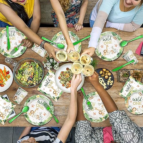 Miniatura 5 de Wild One - Juego de vajilla para fiesta de cumpleaños, decoraciones de cumpleaños de safari, incluye platos, servilletas, vasos, cubiertos, para