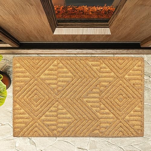 Miniatura 1 de Tapete de fibra de coco natural antideslizante en relieve prémium para puerta delantera interior y exterior, entrada de porche exterior, decoración
