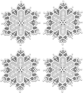 Snowflake 9" White Round Doily Set of 4