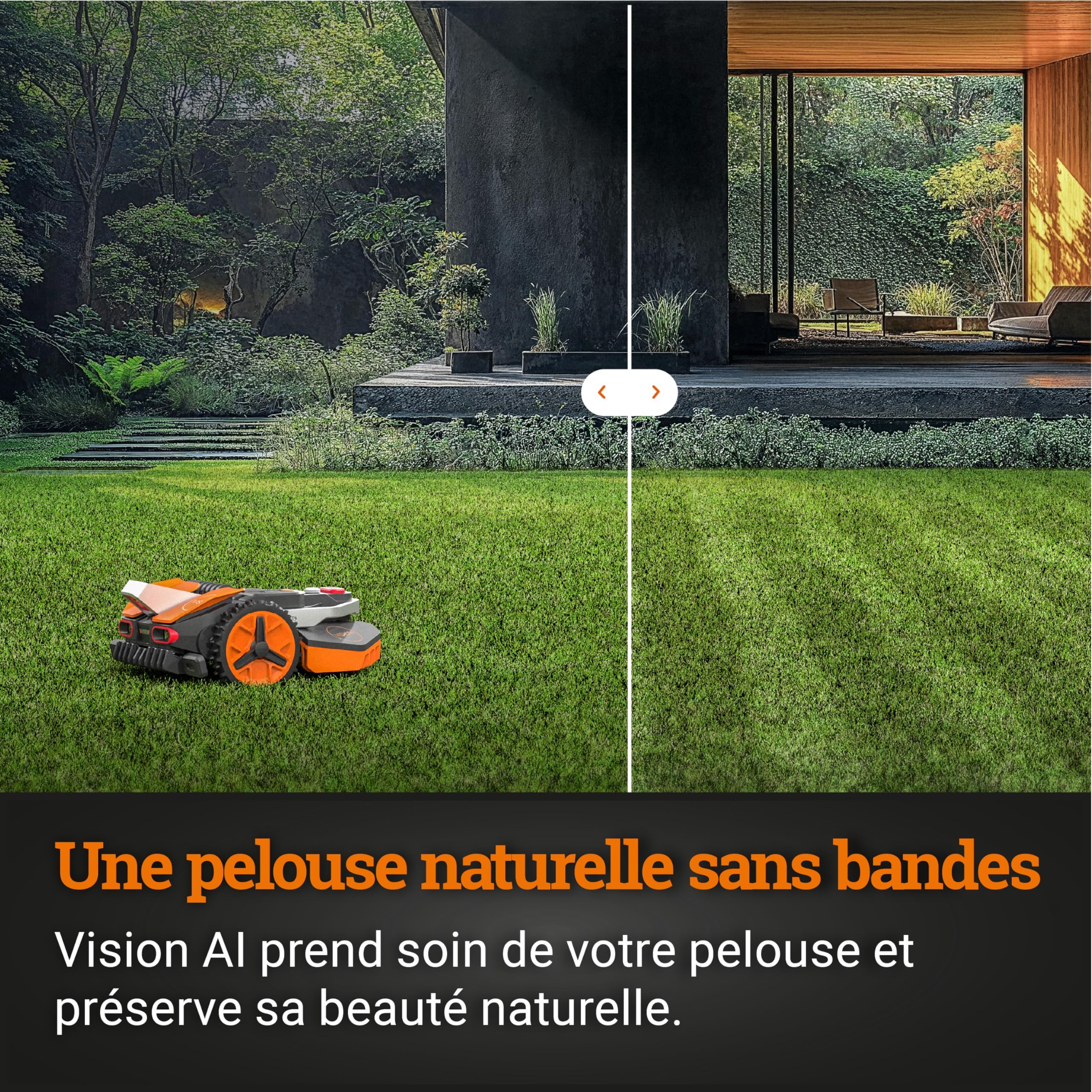 WORX LANDROID Vision WR206E.1, Robot Tondeuse sans Fil périphérique 600 m² Surf.Max 700 m², Installation en 30 Min, Caméra 4K + IA Adaptative, évite Tous Les Obstacles, Coupe des Bordures, Multizone