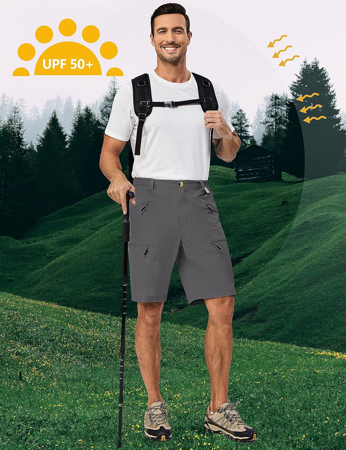 Mapamyumco Men's Hiking Shorts Quick Dry Lightweight Cargo Shorts Stretch with Pockets for Outdoor, Golf, Travel