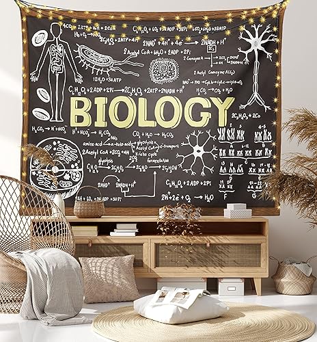 Miniatura 8 de Ambesonne Tapiz de ciencia, pizarra negra de biología escrita a mano, para colgar en la pared ancha para dormitorio, sala de estar, dormitorio, 80 x