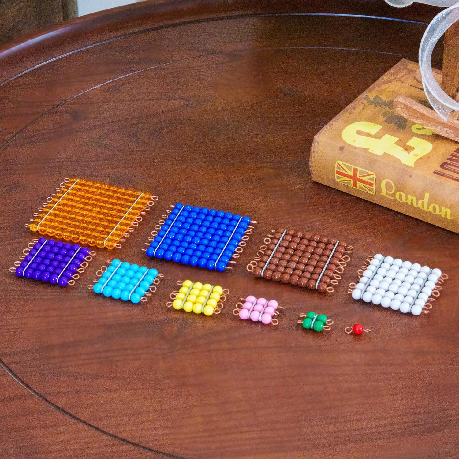 Premium Montessori Math Toys, Colored Bead Squares 1-10簡 in Acrylic & Copper Wire, Square Numbers Materials for Kids 6-9, Homeschool & Classroom Algebra Teaching Aids Gift for Toddlers