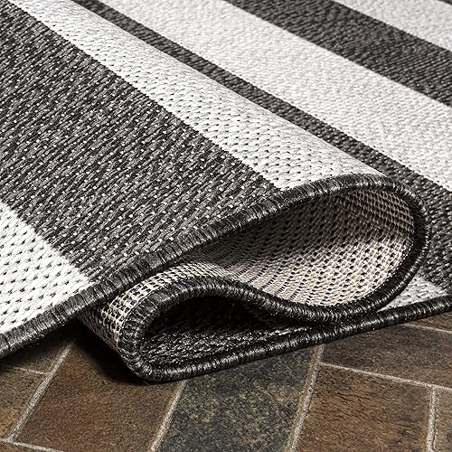 Miniatura 5 de JONATHAN Y Alfombra de dos tonos de rayas anchas para interiores y exteriores, 4 x 6 pulgadas, color negrocrema, negril para patio trasero, patio,