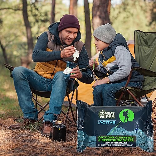 Miniatura 6 de Combat Wipes ACTIVE - Toallitas húmedas para exteriores extra gruesas ultraligeras biodegradables para limpieza corporal y manos paños refrescantes