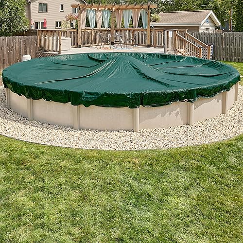 Doheny’s Max-Force Solid 16 Year Winter Pool Cover for Above Ground Pools – 24' Round – Featuring Doheny’s Exclusive Tear Resistant Weave – Includes Cable and Ratchet Kit – Cold Weather Protection