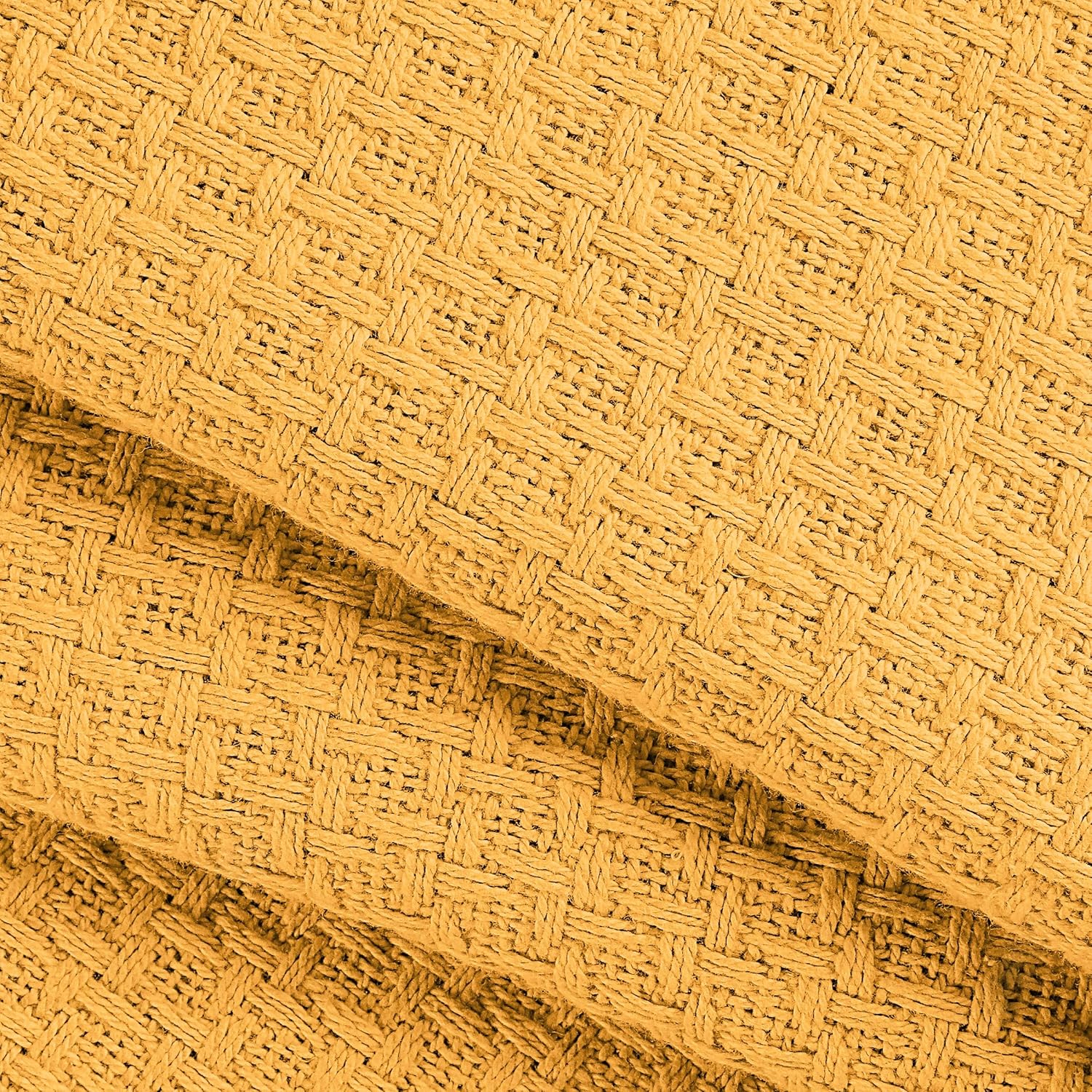 Belizzi Home 100% Cotton Bed Blanket, Breathable Bed Blanket Twin Size, Cotton Thermal Blankets Twin, Perfect for Layering Any Bed for All Season, Mustard Yellow - Image 2