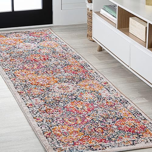 JONATHAN Y MDP205C-28 - Alfombra de pasillo moderna estilo bohemio vintage con enrejado para interiores, bohemio, rústico, de fácil limpieza,