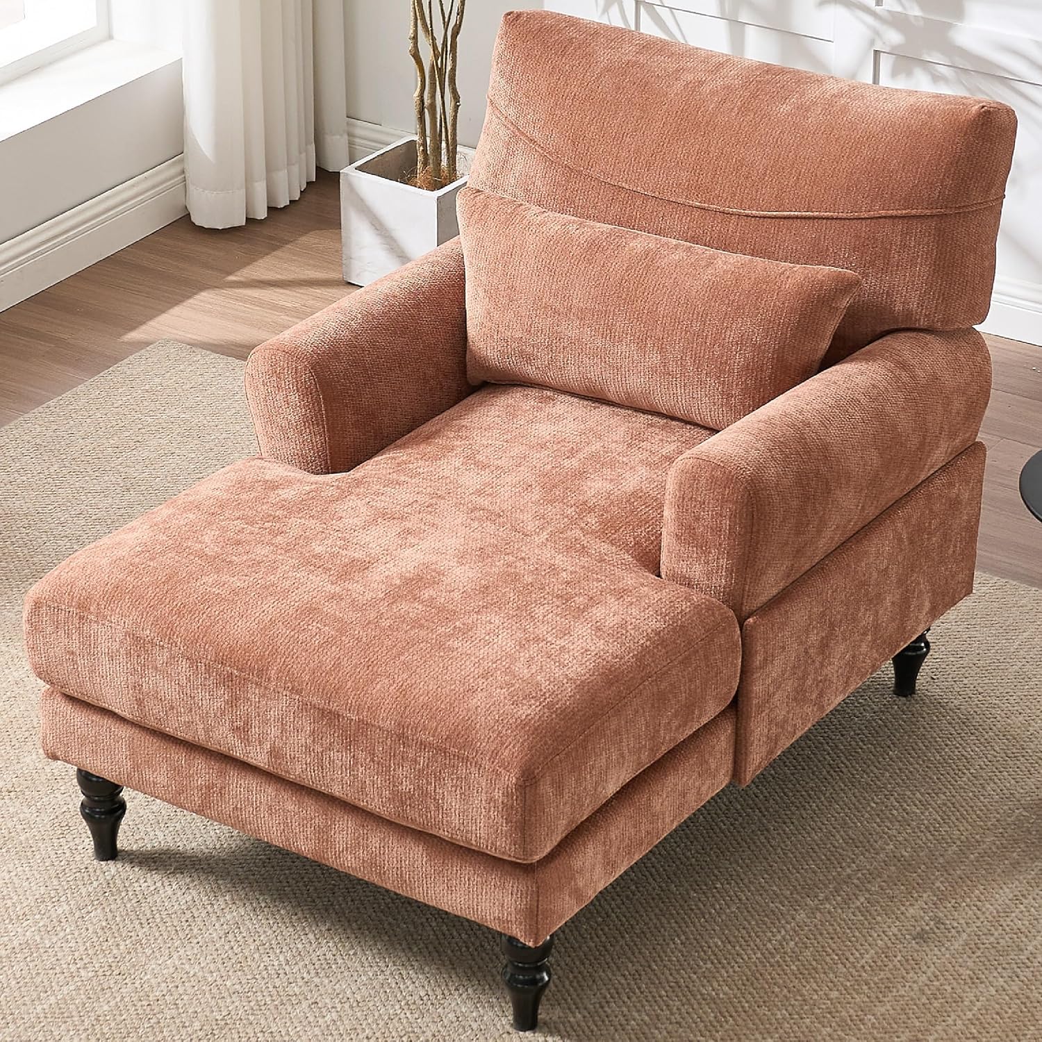 KEIKI Chaise Lounge Chair Indoor, Modern Leisure Sleeper Sofa Chair w/Deep Cushion, Accent Upholstered Reading Side Armchair, Recliner Arm Chairs for Living Room & Bedroom, Easy Assembly, Orange