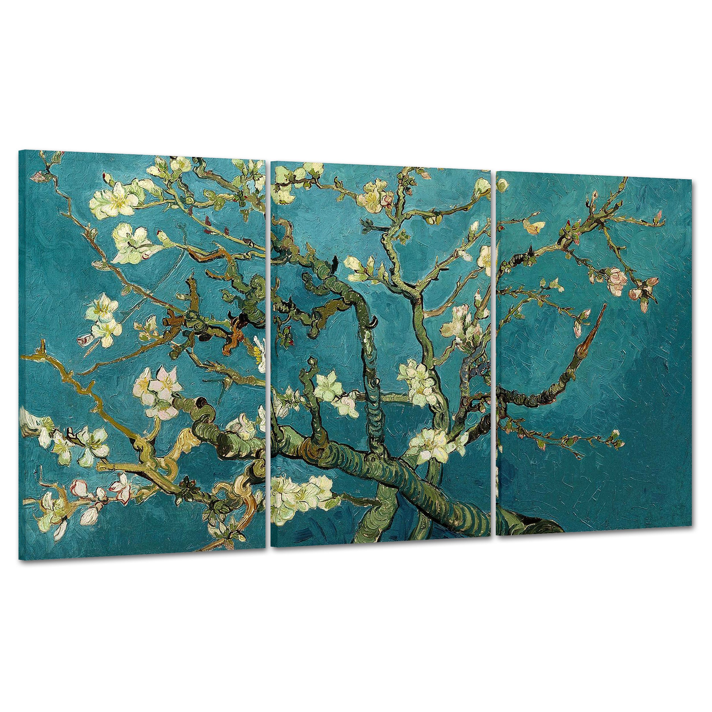 Quadro su Tela Canvas - INTELAIATO - Pronto da Appendere - Ramo di MANDORLO Fiorito per Van Gogh - 100x50cm (cod.296)