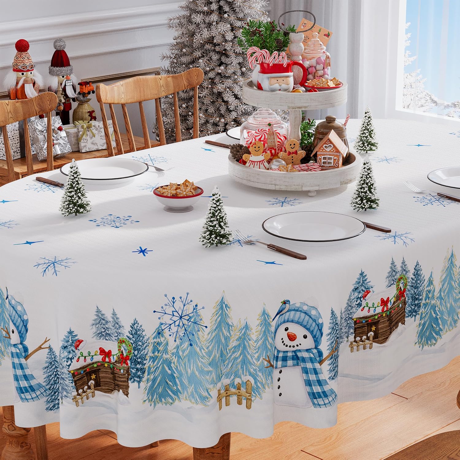 Christmas Tablecloth Oval 60x84 Inch Winter New Year Home Party Decor