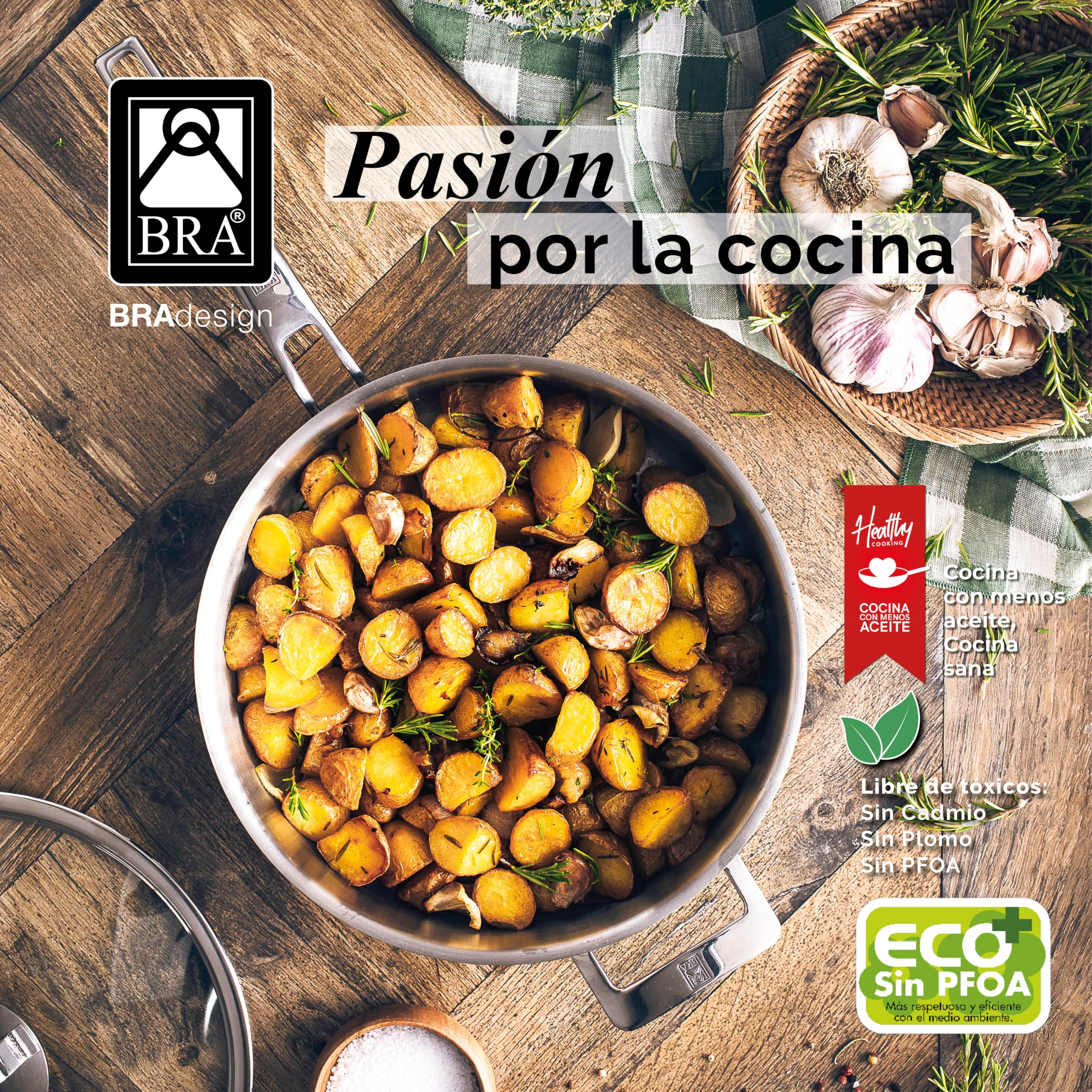 BRA Signature | Guisera con tapa 28 cm, Acero Inoxidable 18/10 | Sin Antiadherente, Acero Inoxidable 18/10, Compatible con todas fuentes de calor, Mango y Asas Acero Inoxidable