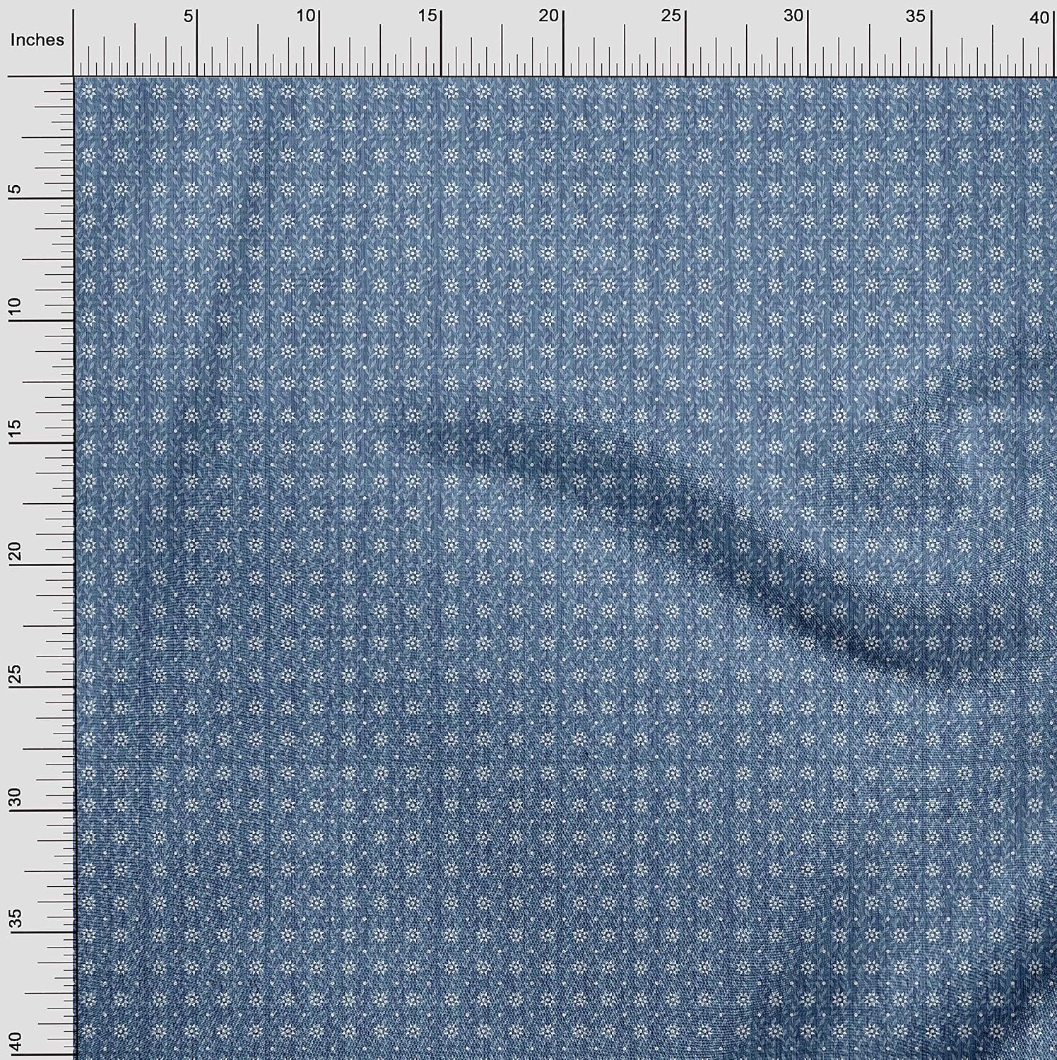 oneOone Viscose Chiffon Grayish Blue Fabric Leaves & Floral Texture Craft Projects Decor Fabric Printed By The Yard 42 Inch Wide