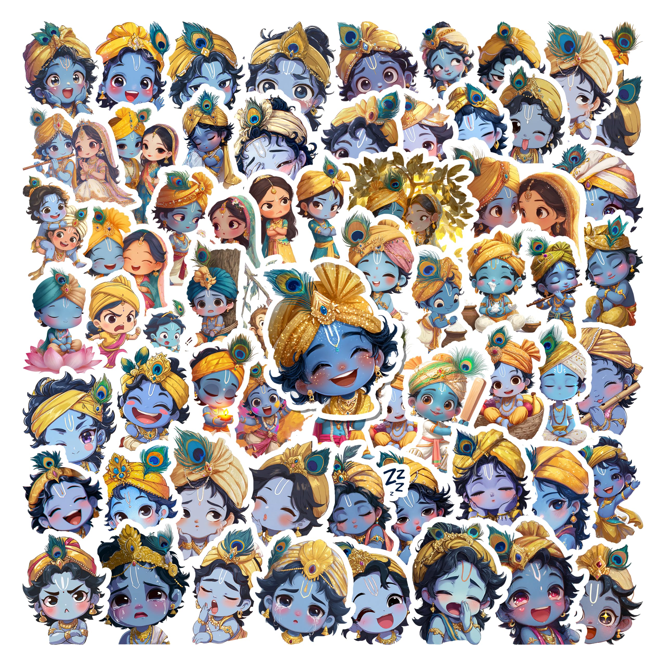 Cute Krishna Sticker Pack of 60 – Waterproof Vinyl Devotional Stickers for Laptop, Water Bottle, Notebook, Journal, Phone Case, Scrapbook & DIY Decoration | Adorable Spiritual Character Collection-image-49