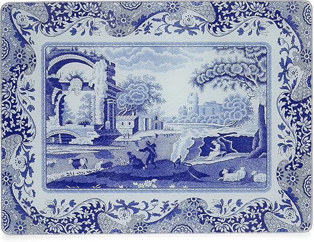 Portmeirion Home & Gifts Blue Italian Glass Worktop Saver, Blue & White, 30 x 40cm
