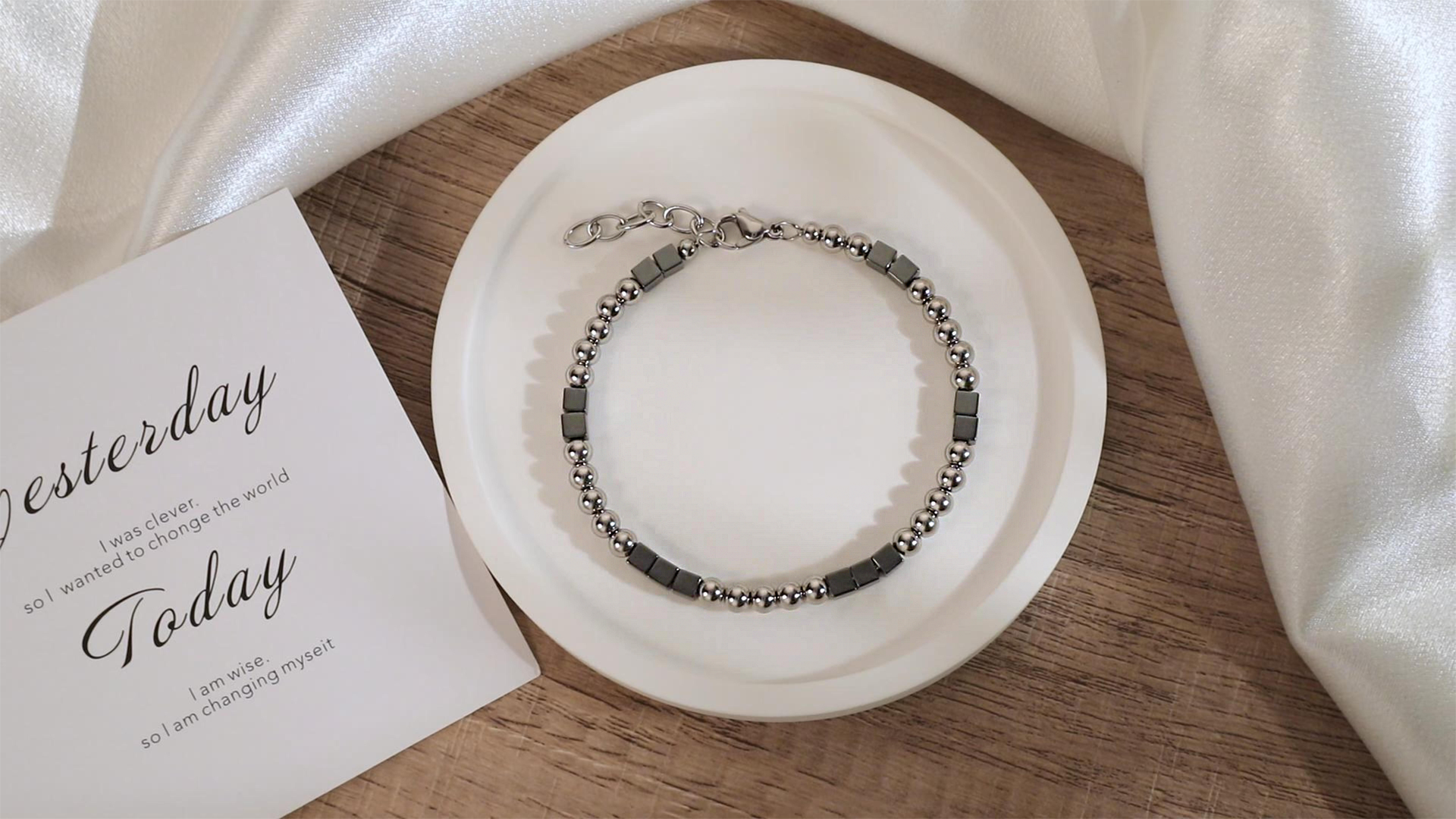 Pulsera masculina de acero inoxidable con ágata negra miniatura 7