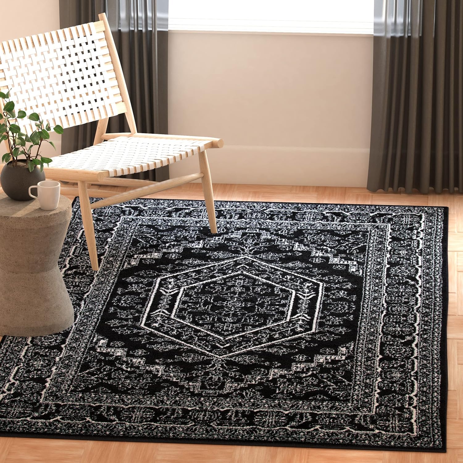 SAFAVIEH Adirondack Collection Accent Rug - 3' x 5', Black & Ivory, Oriental Medallion Design, Non-Shedding & Easy Care, Ideal for High Traffic Areas in Entryway, Living Room, Bedroom (ADR108Z)