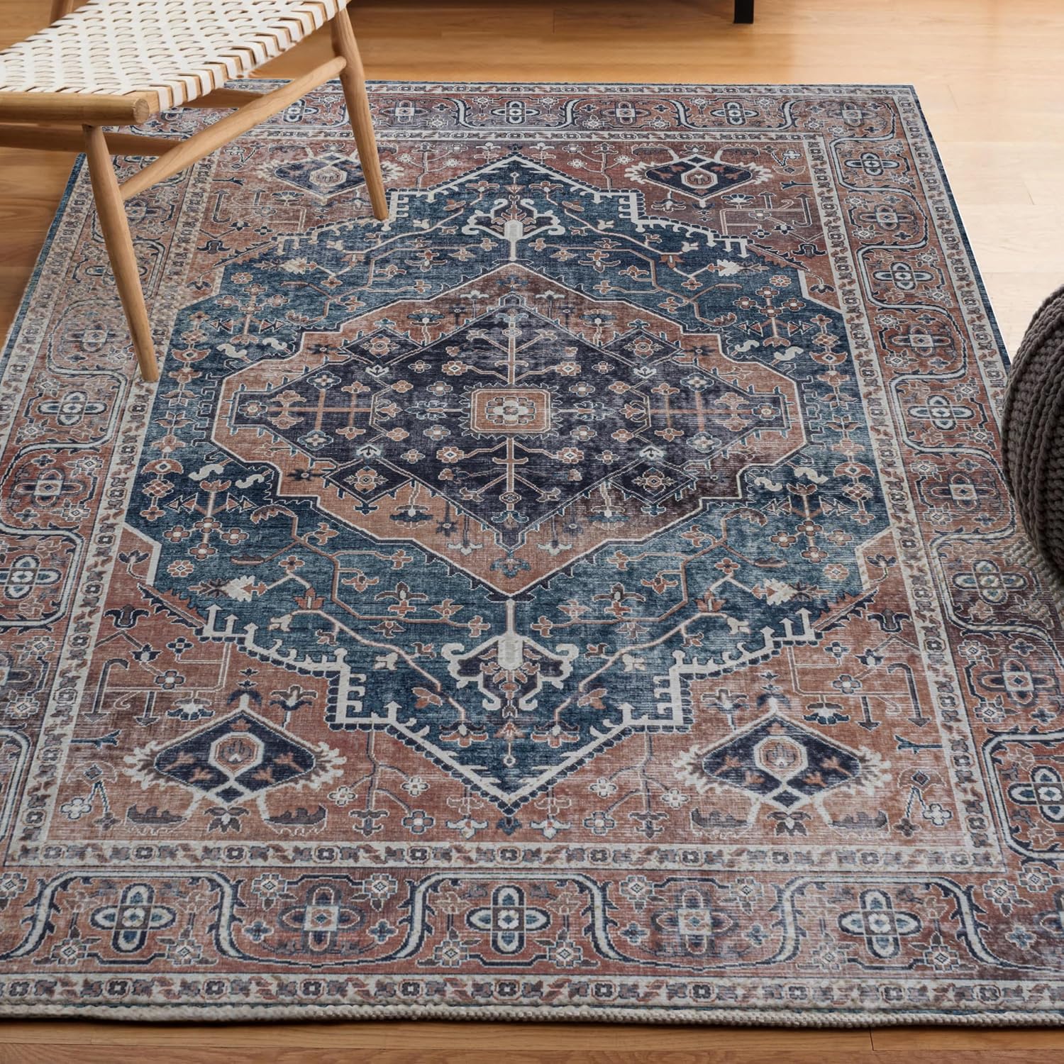 JONATHAN Y Machine Washable Navy/Brown Indoor Area Rug 3X5 ft, Alacati Ogee Medallion for Living Room, Bedroom, Kitchen, Office, Easy-Cleaning, High Traffic, Pet-Friendly, Non-Shedding (WSH103C-3)