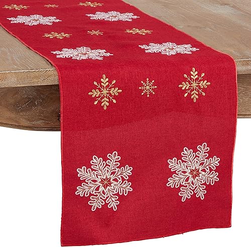SARO LIFESTYLE Neve Collection Camino de mesa con diseño de copo de nieve, 16 x 120 pulgadas, rojo