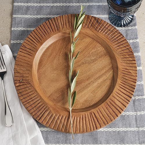 Miniatura 6 de Fitz and Floyd Caleb - Juego de 2 platos de madera de acacia, color marrón