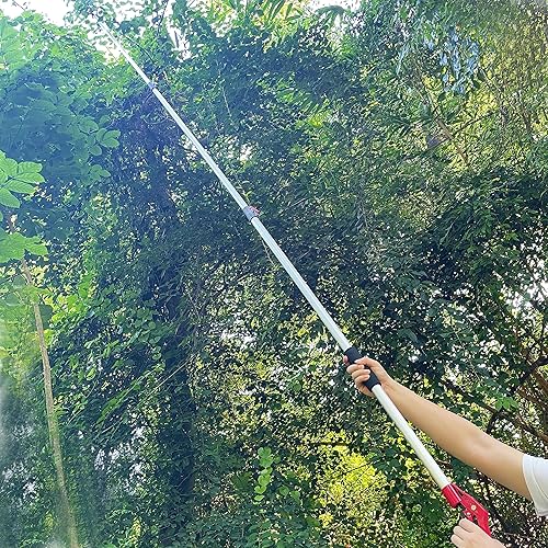 Miniatura 7 de Podadora telescópica de árbol de 4.5 a 10 pies con 3 secciones de longitud ajustable, podadora de corte y sujeción, sierra de poste extensible,
