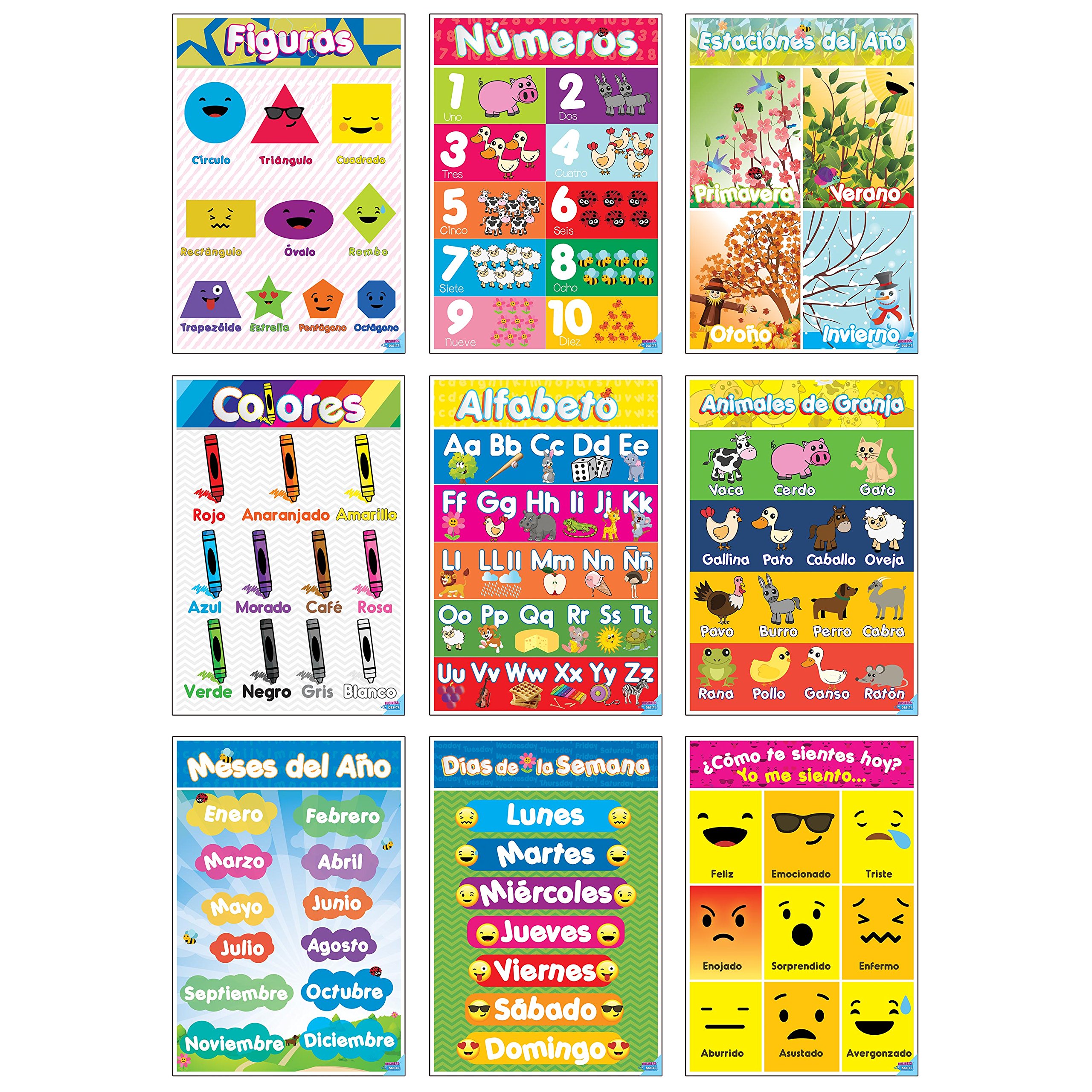 Poster Educacional Preescolar para Infantes y Niños - Perfecto para Escuelas & Salones de Kinder Enseña Las Letras Del Alfabeto Números El Clima Días De La Semana Emociones Meses Del Año y Más