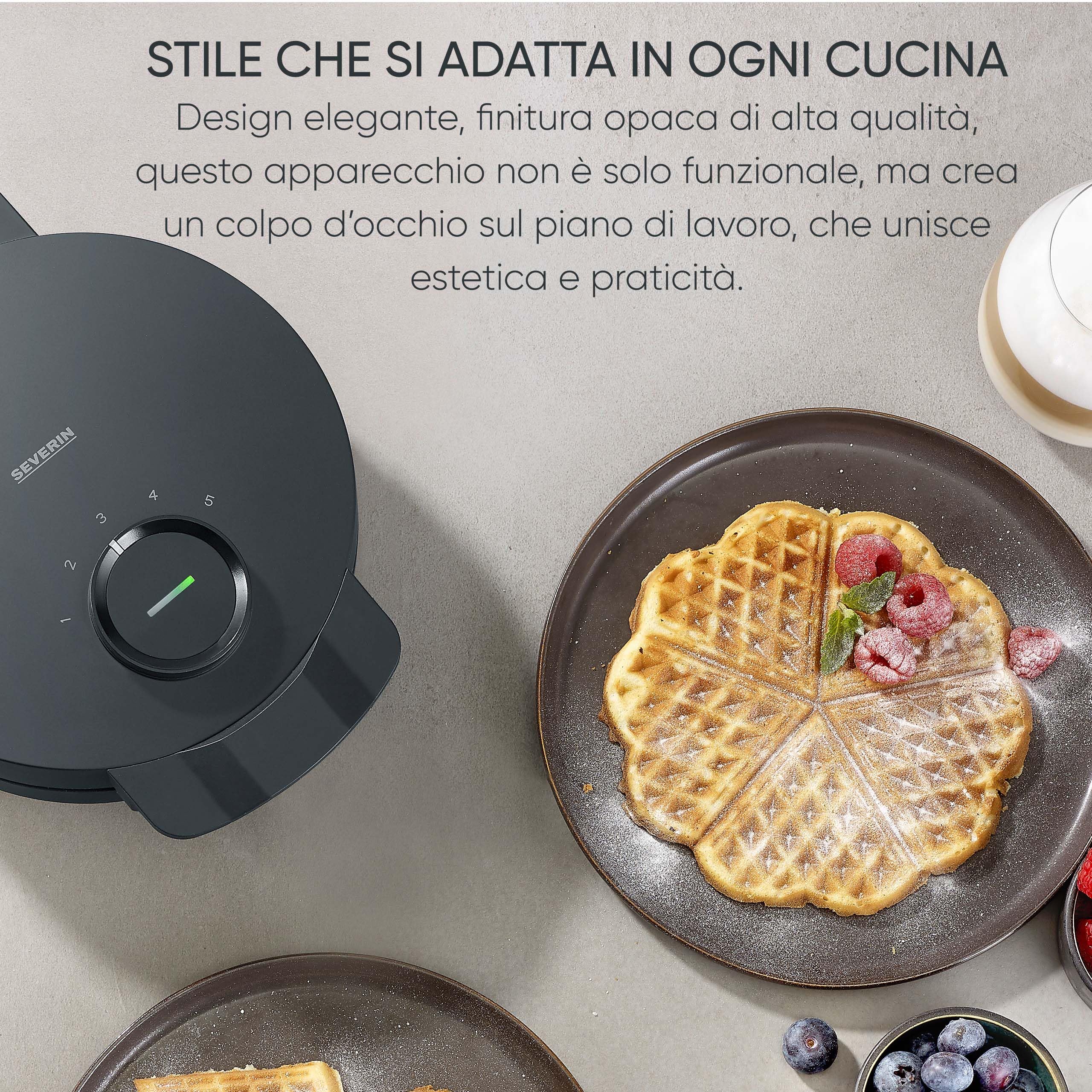SEVERIN WA 2117 - Piastra per waffle Black Line, a forma di cuore, con spia di controllo, pratico avvolgicavo, 1000 Watt, nero/acciaio inossidabile, WA 2117