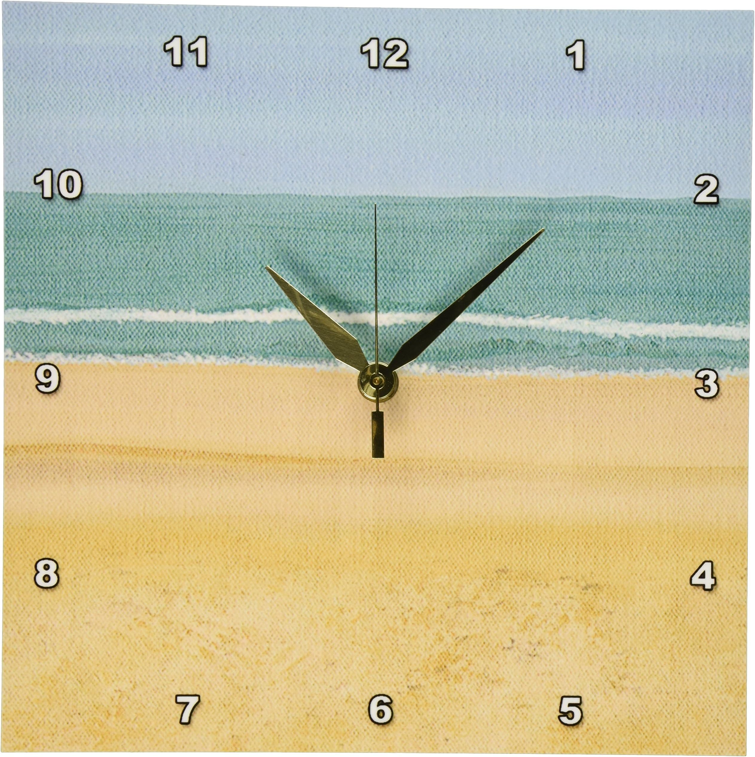 3dRose Beach Scene Painting Sand Ocean Wall Clock, 10 by 10-Inch