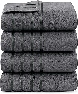 Utopia Towels 4 Pack Premium Viscose Oversized Bath Towels Set, 100% Ring Spun Cotton (27 x 54 Inches) Highly Absorbent, Quick Drying Shower Towels for Bathroom, Spa, Hotel and Gym (Grey)