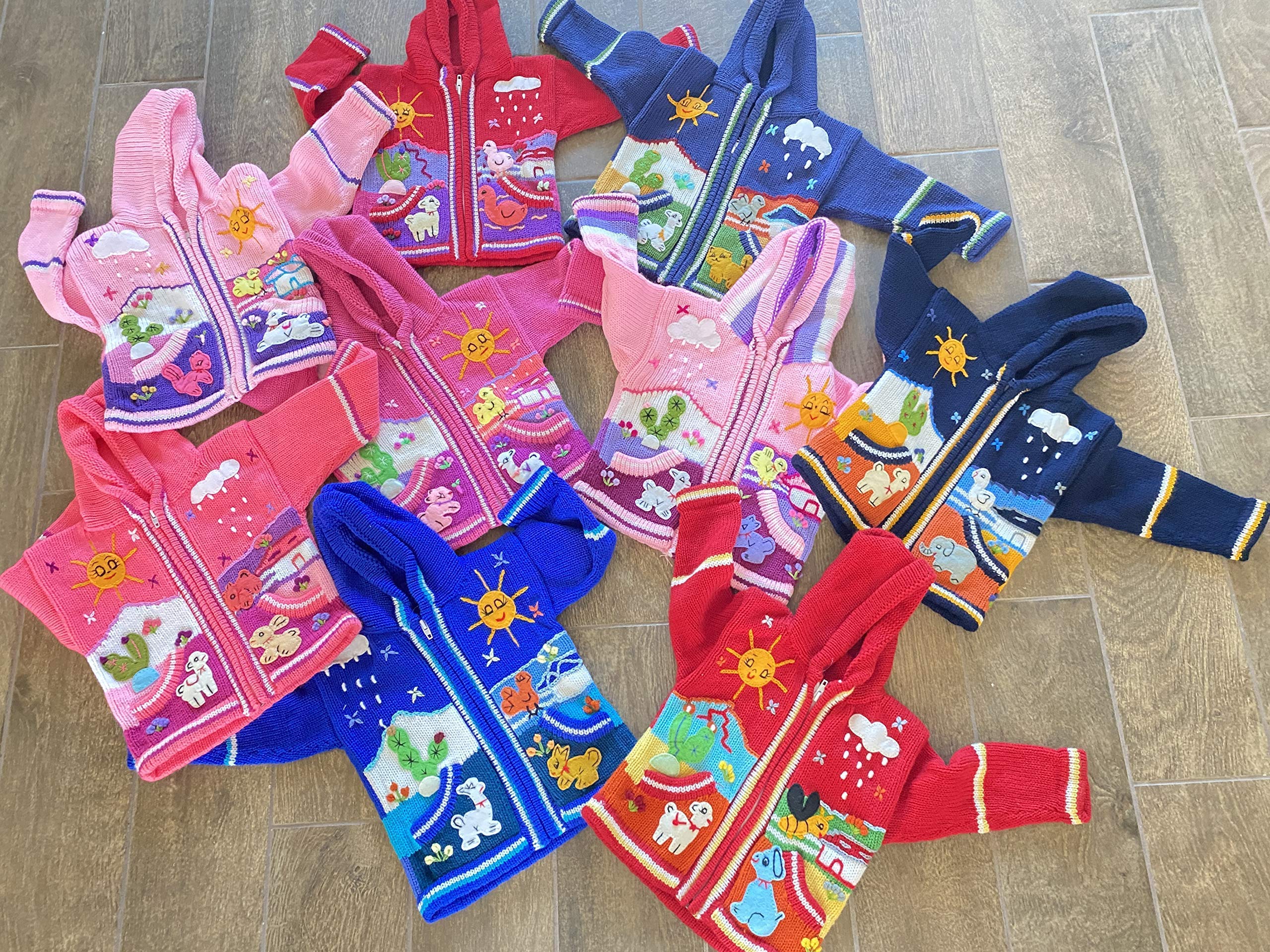 ZoeartcraftsPeruvian Wool Knitted Sweater with hoodie for babies & toddlers, Unisex, Chompas Peruanas, fall winter sweater, colorful jacket for kids (2T, Navy Blue)