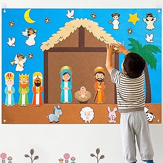WATINC 41pcs Felt Story Board for Toddlers Jesus Themed Preschool Felt Storytelling Board Education Reusable Felt Flannel Storyboard Early Learning Play Kit for Kids Children Girls Boys