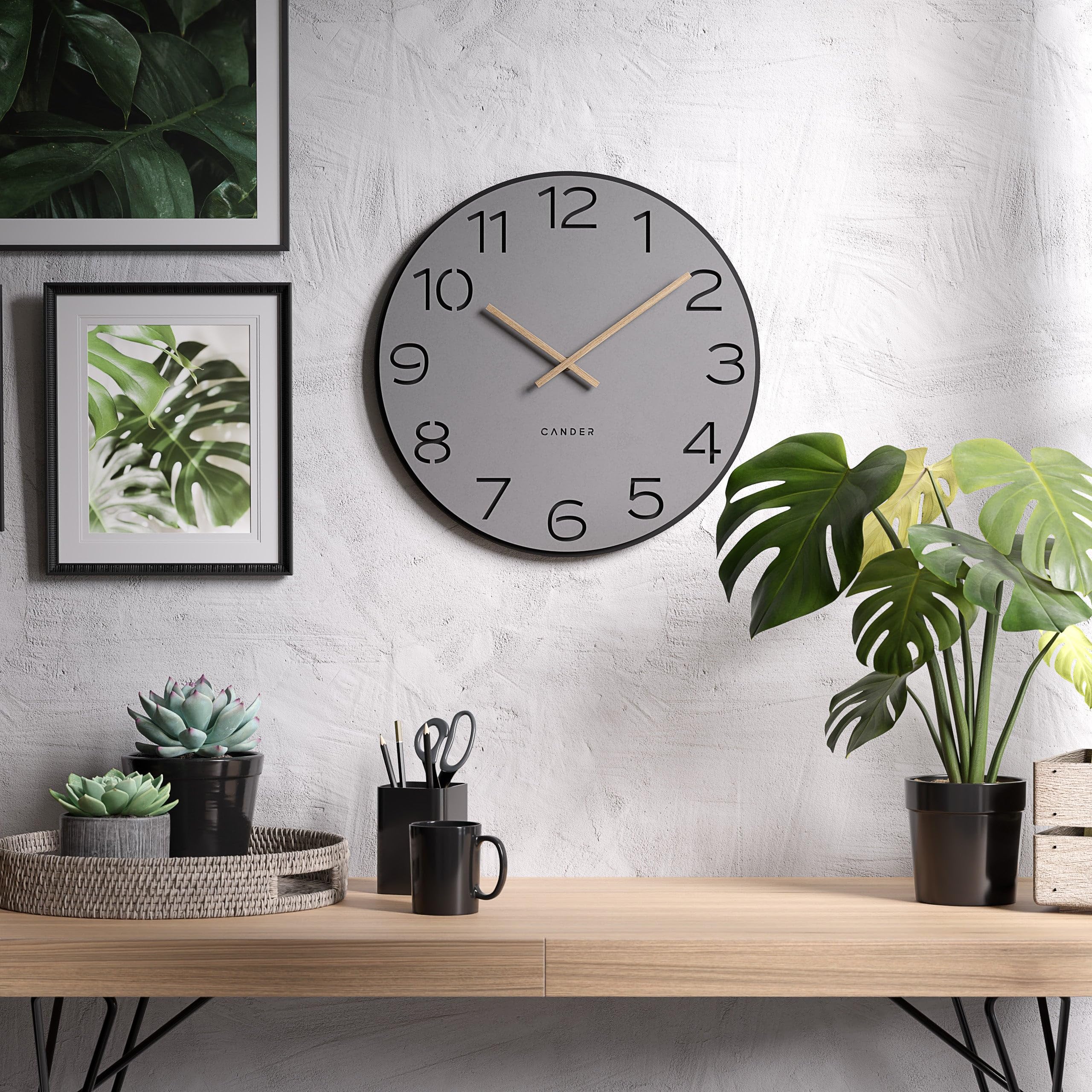 Cander Berlin MNU 2640 Y XXL Wanduhr lautlos 40 cm ohne Ticken analog Wohnzimmer modern Vintage grau schwarz Holz-Zeiger