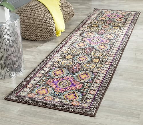 SAFAVIEH Colección Monaco - Alfombra para pasillo, 2.2 x 6 pies, color marrón y multicolor, diseño tribal rústico bohemio, no desprende pelusa y de