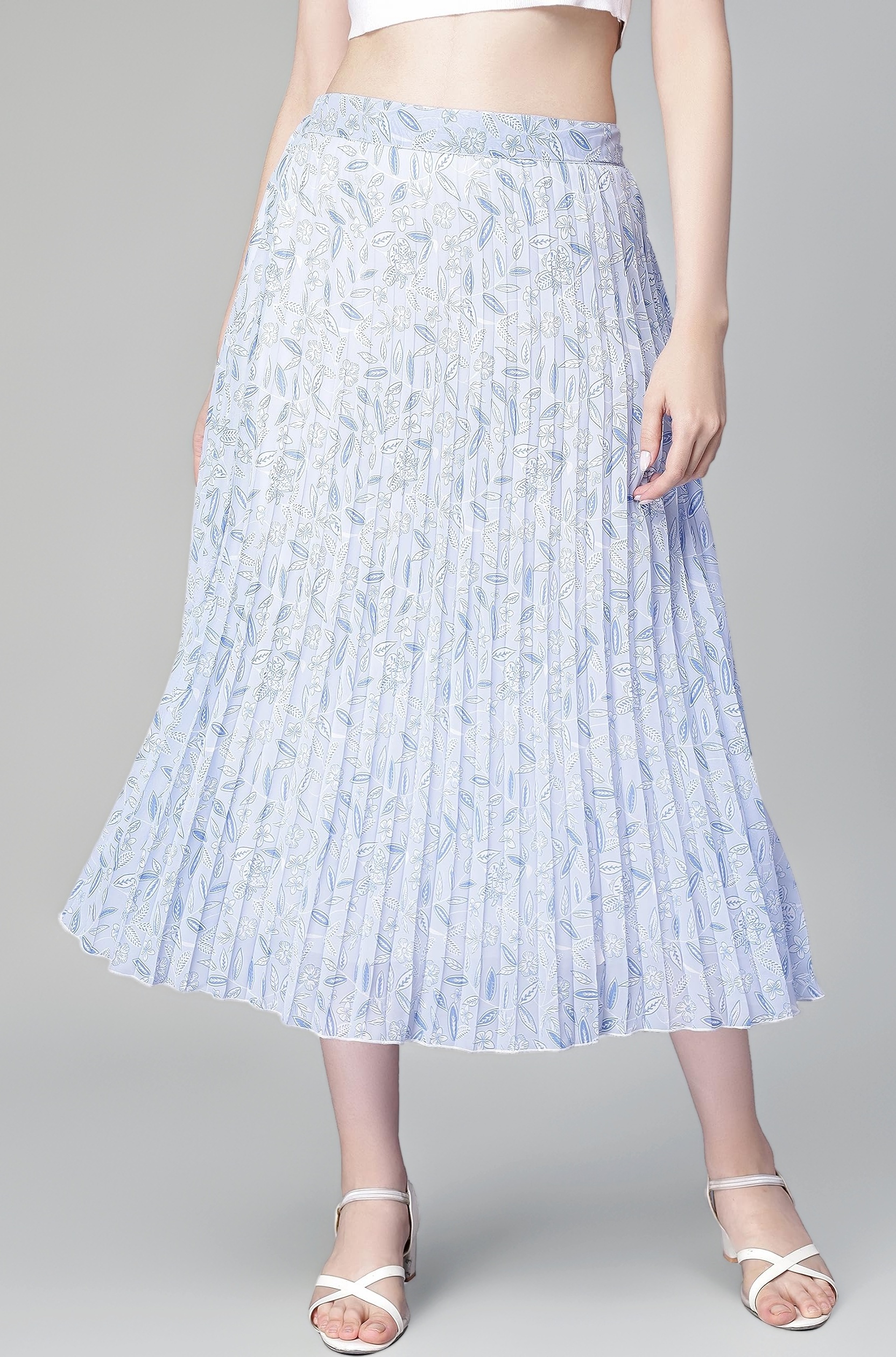NUEVOSDAMAS Floral Printed Pleated Navy/Multi Skirt