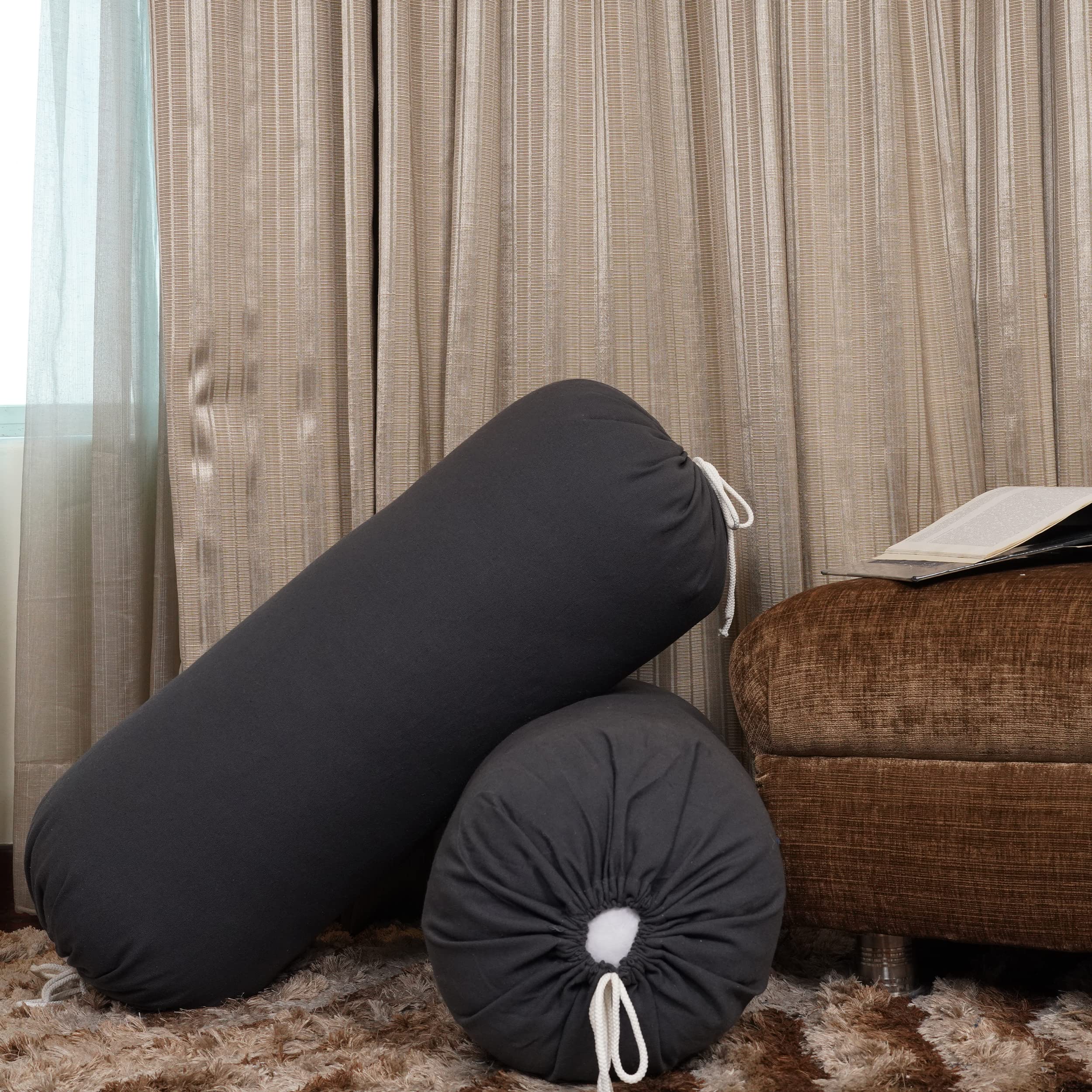 HOMEMONDE Bolster Round Cushion Covers 16 x 32 Inches for Living Room Decoration (Grey,Cotton)