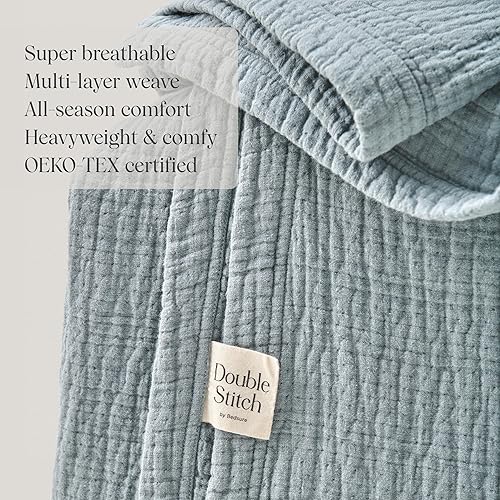 Miniatura 3 de Double Stitch by Bedsure Manta para sofá, presentada en The Daily Beast, manta de muselina de mezcla de algodón de lino ligera y cálida, suave y