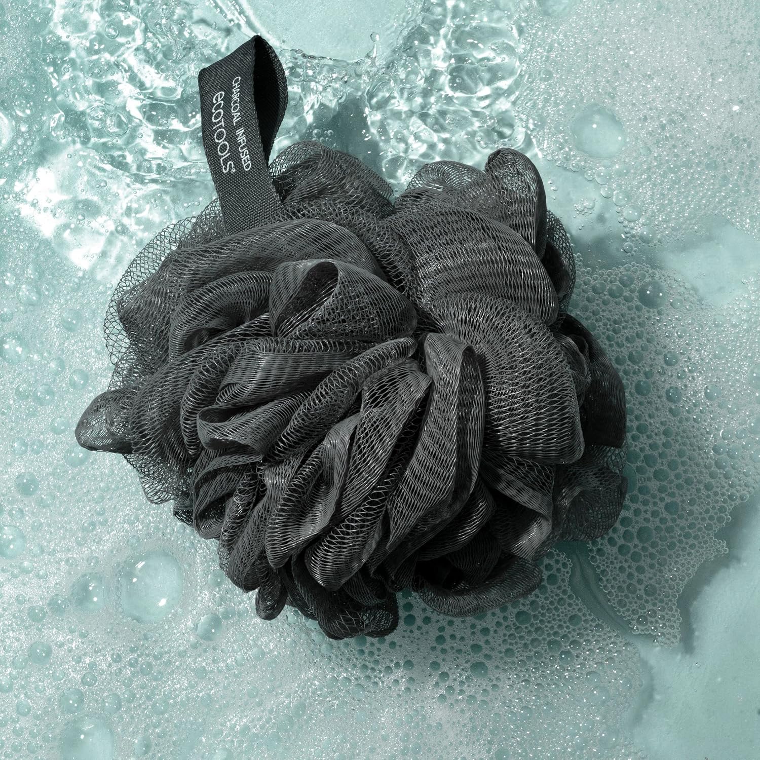 EcoTools Charcoal EcoPouf, Loofah Sponge for Bath & Shower, Infused Pouf, Recycled Netting, Exfoliation Removes Dead Skin, Eco-Friendly Bath Accessory, Cruelty-Free, Color May Vary, 1 Count (60g)