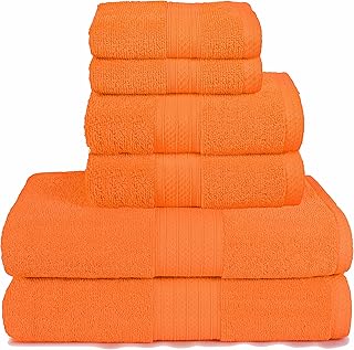 GLAMBURG 6 Piece Towel Set, 100% Combed Cotton - 2 Bath Towels, 2 Hand Towels, 2 Wash Cloths - 600 GSM Luxury Hotel Quality Ultra Soft Highly Absorbent Towel Set for Bathroom - Orange