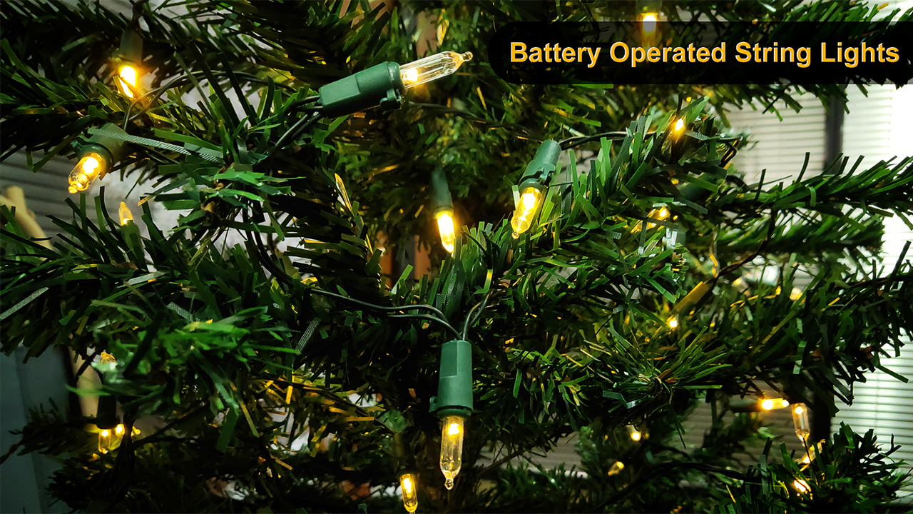 100LED C7 Christmas Lights Battery Operated - 2 Sets 27.5FT With Remote & 8 Lighting Modes