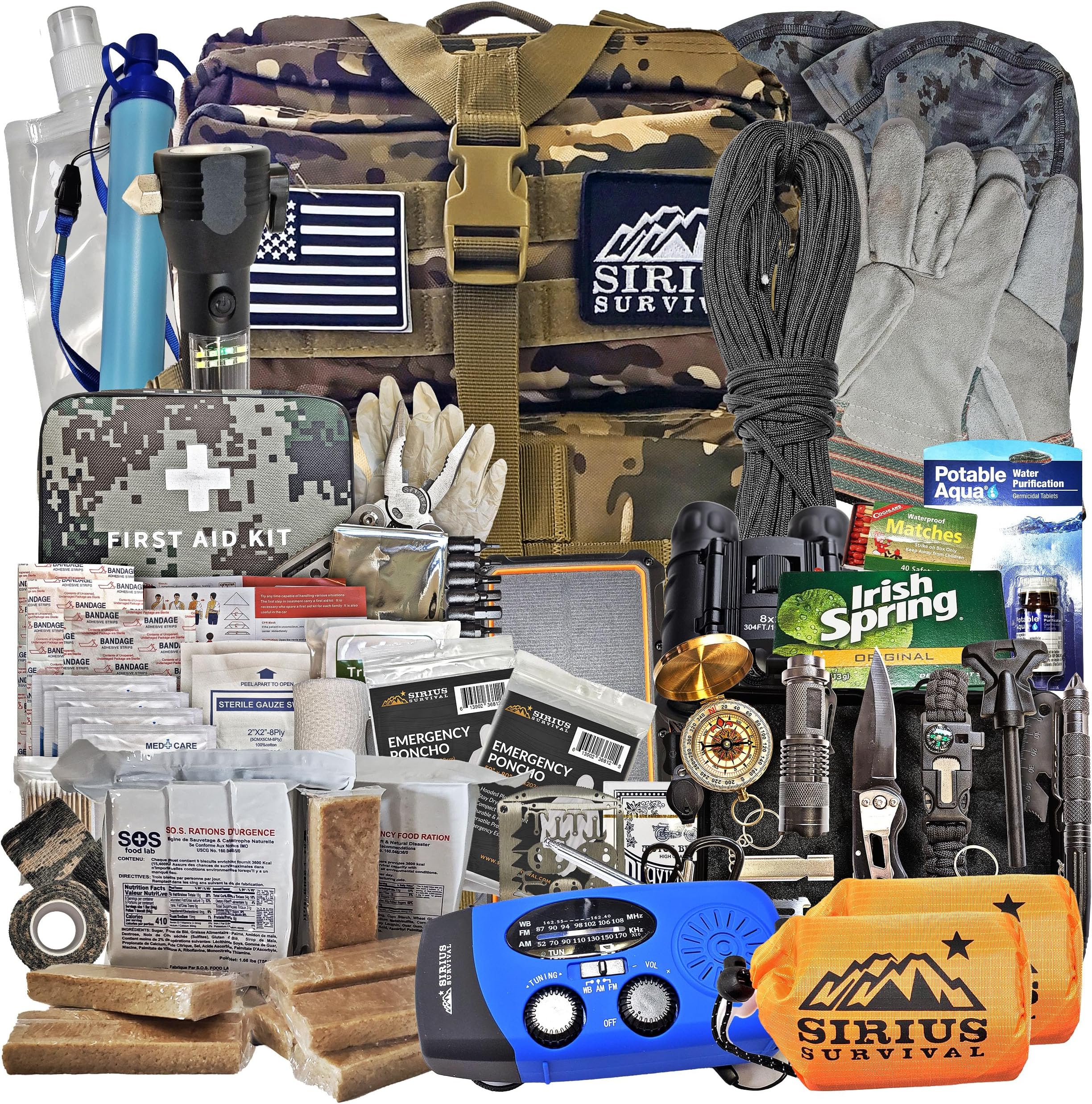 Sirius: Pre-Packed Bug Out Bag - 72 Hour Kit for 2 People - Bugout Backpack Survival Kit - Premium 50L Go Bag Tactical Backpack - Essential Bug Out Gear - Upgraded Survival Backpack