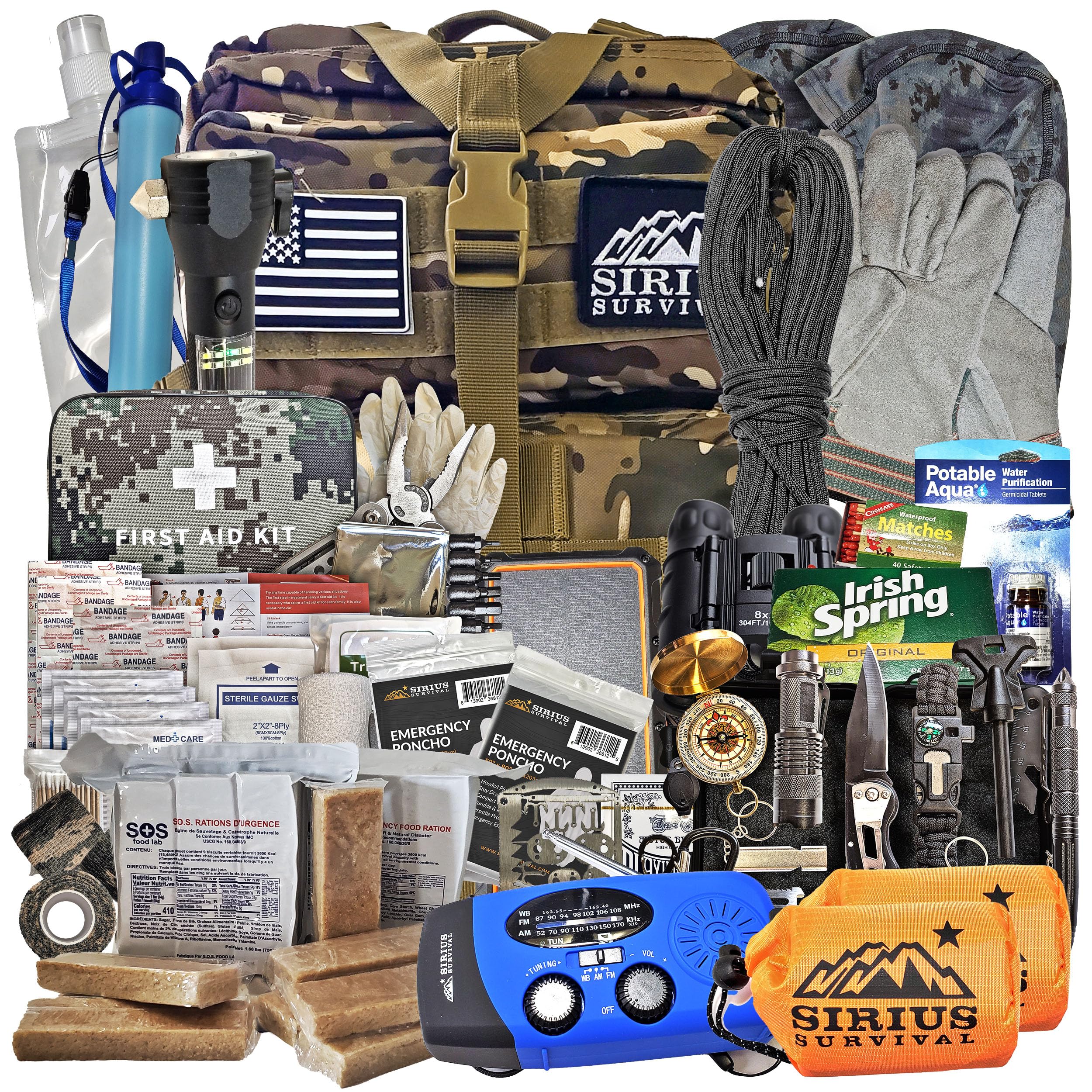 Sirius: Pre-Packed Bug Out Bag - 72 Hour Kit for 2 People - Bugout Backpack Survival Kit - Premium 50L Go Bag Tactical Backpack - Essential Bug Out Gear - Upgraded Survival Backpack