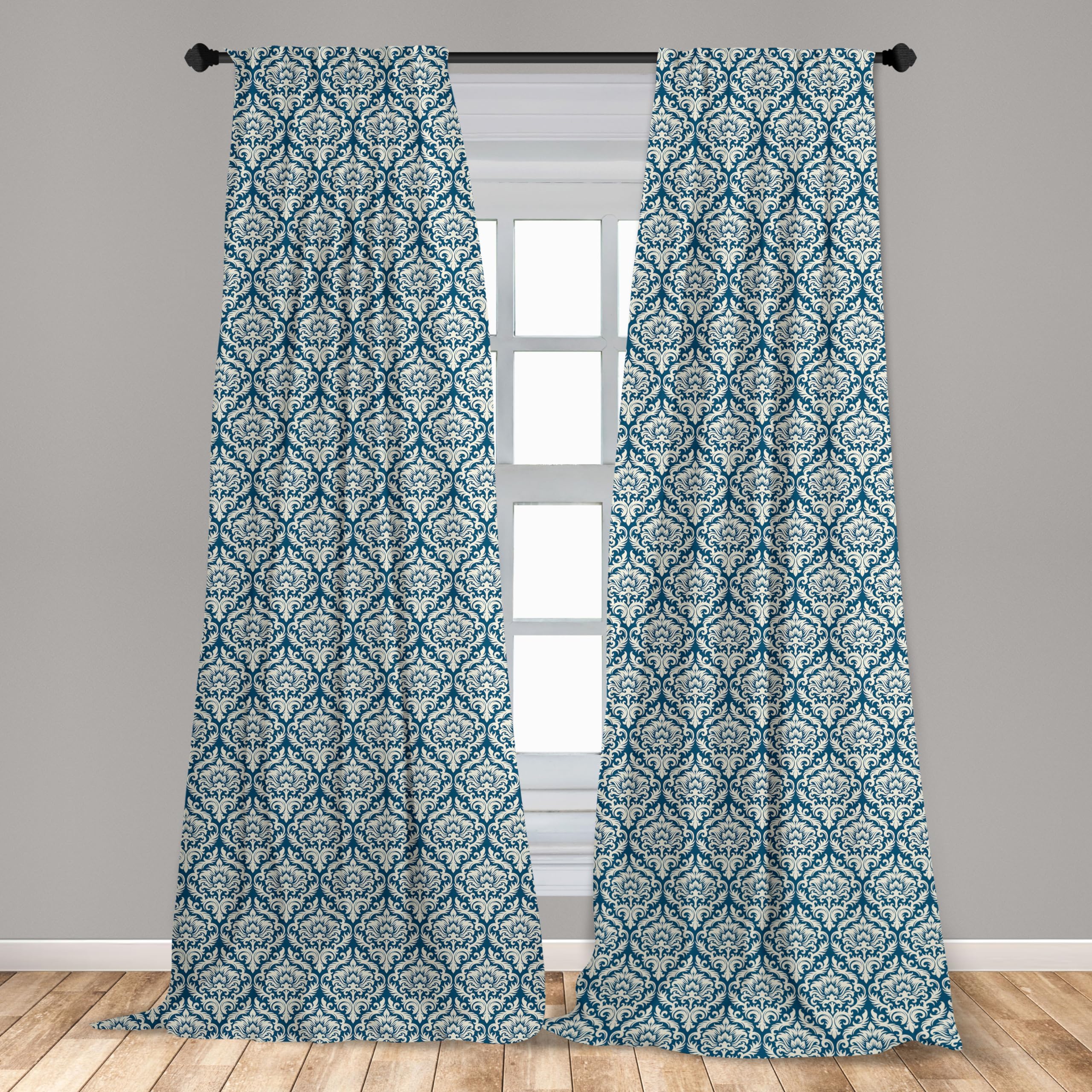 ABAKUHAUS Tenda A Pannello Vittoriana 2 Pezzi, Damasco Rococò, Cm 150x245, Grigio Giallo Verde Salvia
