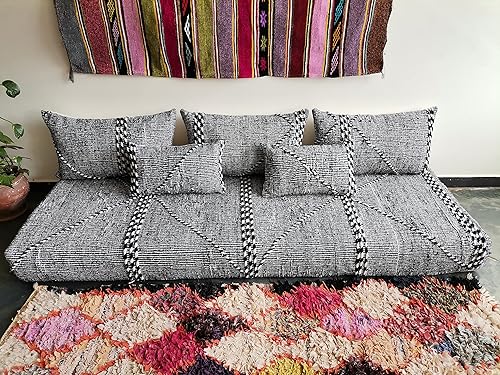 FoamRush Cojín marroquí de 6 x 28 x 84 pulgadas, color negroblanco, con espuma viscoelástica de gel, sofá biplaza sin brazos, sofá de piso, sofá