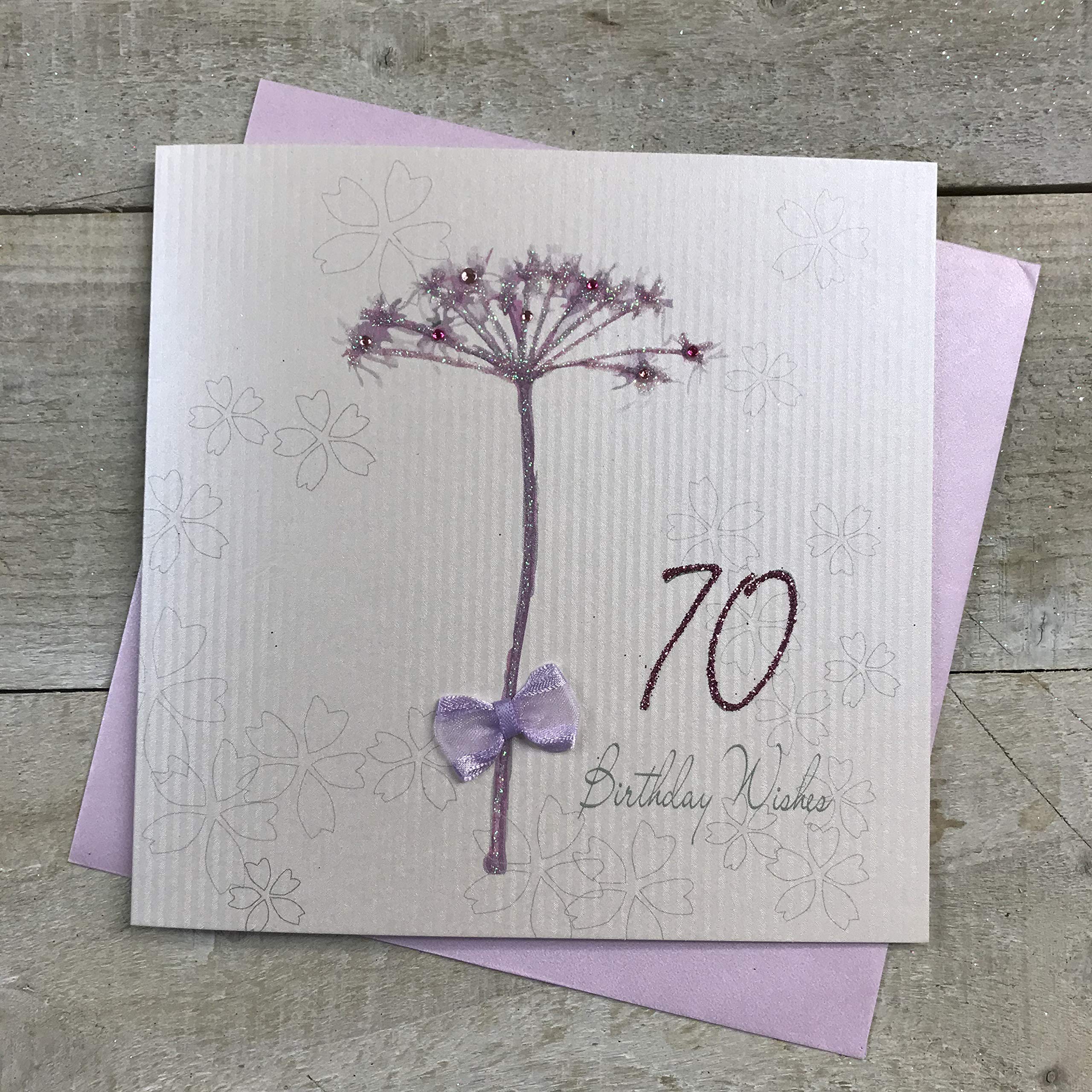 WHITE COTTON CARDS "Dandelion, Birthday Wishes 70" Handmade 70th Birthday Card, White, wb240-70