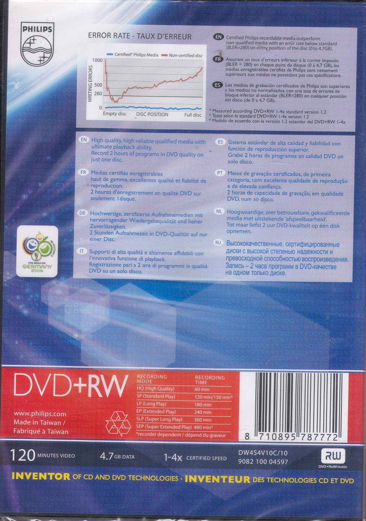 Philips DVD+RW Rohling in Videobox, 4,7 GB/120 Min, 4x Speed, 10 Stück
