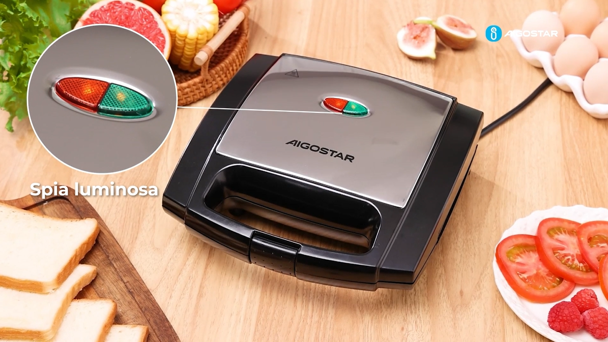 Aigostar Lamo - Dispositivo a croque, croque signore, grande potenza da 800 W. Piastre triangolari antiaderenti, impugnatura fredda al tatto. Nero e acciaio