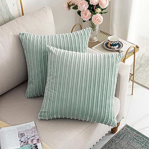 Miniatura 20 de UGASA - Juego de 2 fundas de almohada de terciopelo a rayas, funda decorativa para cojín con cremallera oculta para el hogar, sofá, dormitorio,