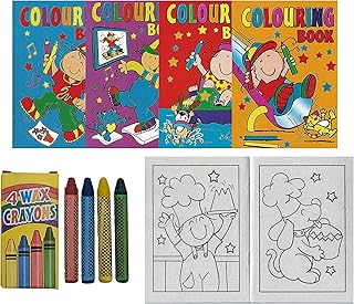 WF Graham Pack of 10 A6 Kids Colouring Books and 10 Packs of Crayons | Mini Colouring Books for Party Bags in Assorted Designs, Childrens Party Bag Fillers for Toddlers
