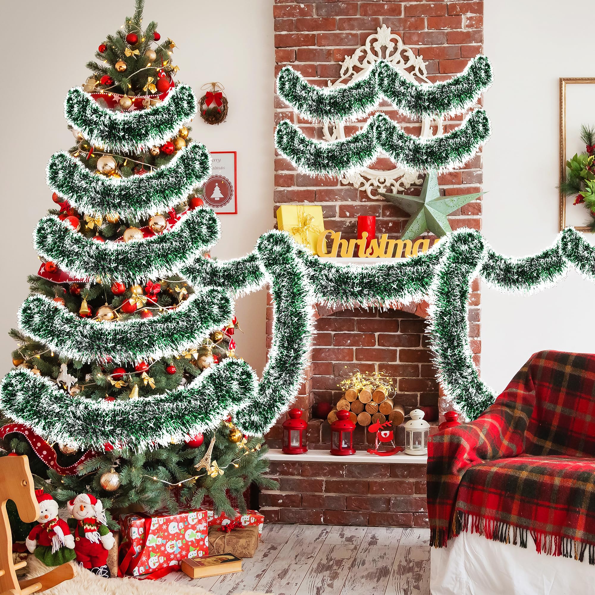 Silver Tinsel Garland Thick 50FT Silver Christmas Tinsel Garland