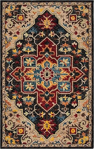 Miniatura 4 de SAFAVIEH Aspen Collection APN511H - Alfombra de lana bohemia hecha a mano de 8 x 10 pies, color carbón y crema